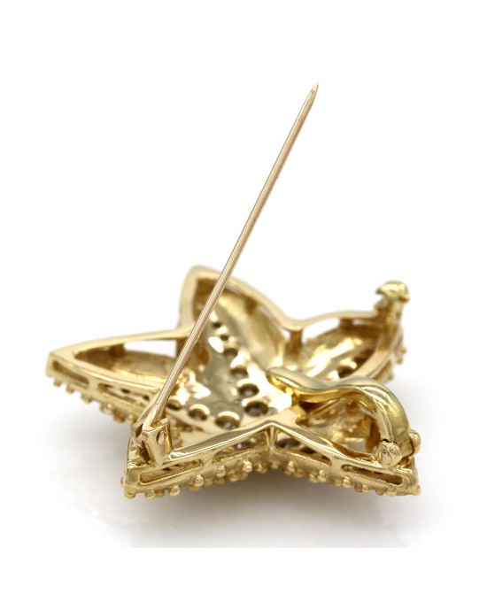Diamond Starfish Brooch Pin in Gold